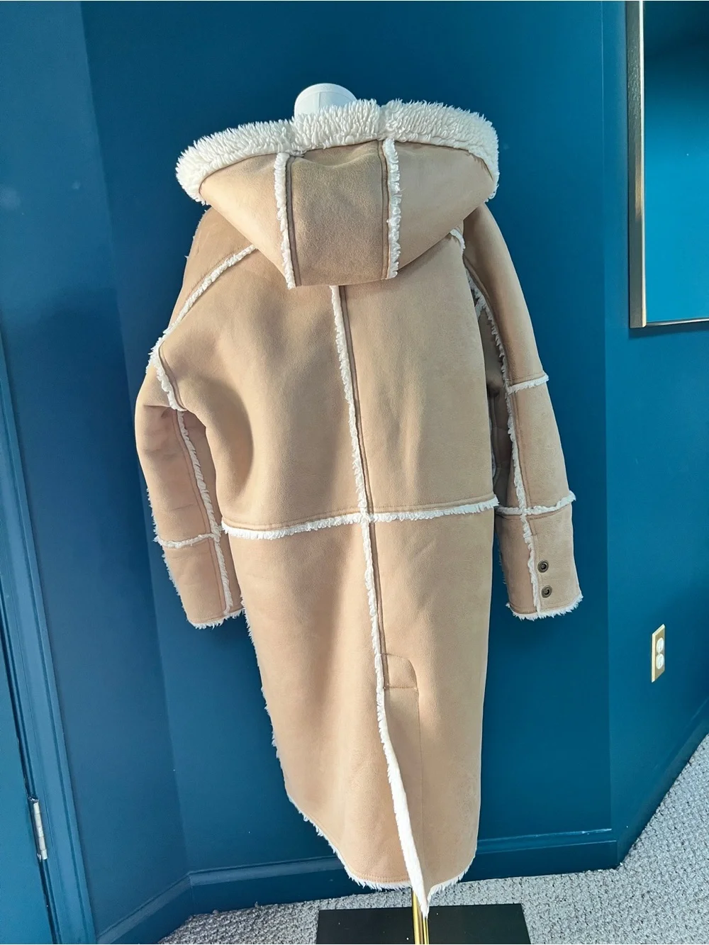 Anthropologie x Pilcro Hooded Sherpa Coat. Camel and Cream. Size Petite Small - Picture 7 of 14